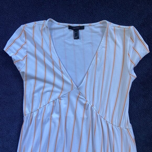 Forever 21 Striped Short Sleeve Maxi Dress White & Marigold – Women’s Sz M - Picture 4 of 7